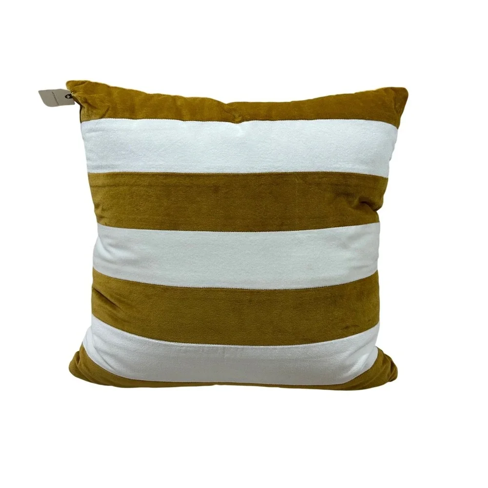 Anthropologie‎ Maize White Striped Throw Pillow 18x18 Cotton Mustard Yellow NEW